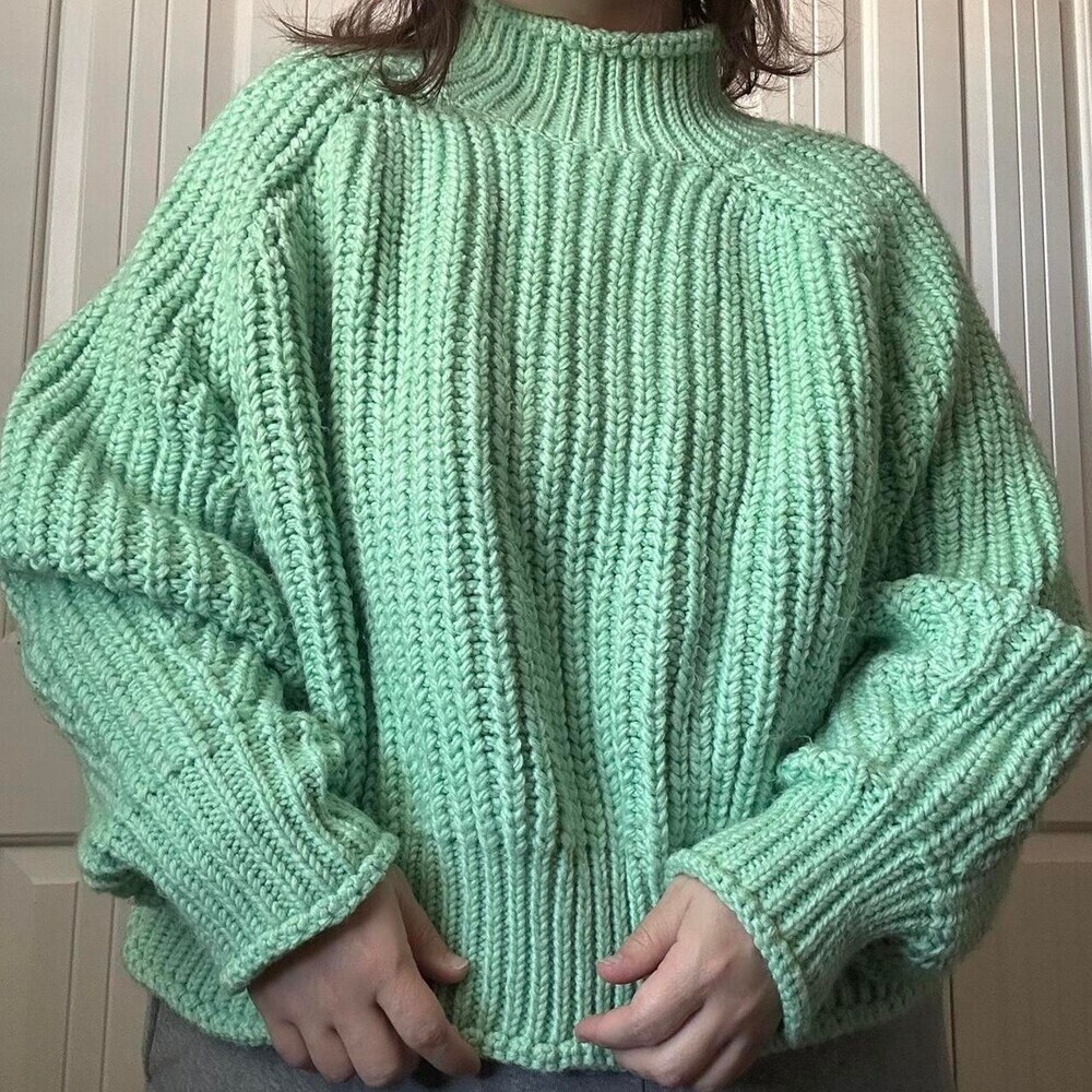 H&M Women's Knit Mint Sweater Jumper Cardigan Wool Size XXL